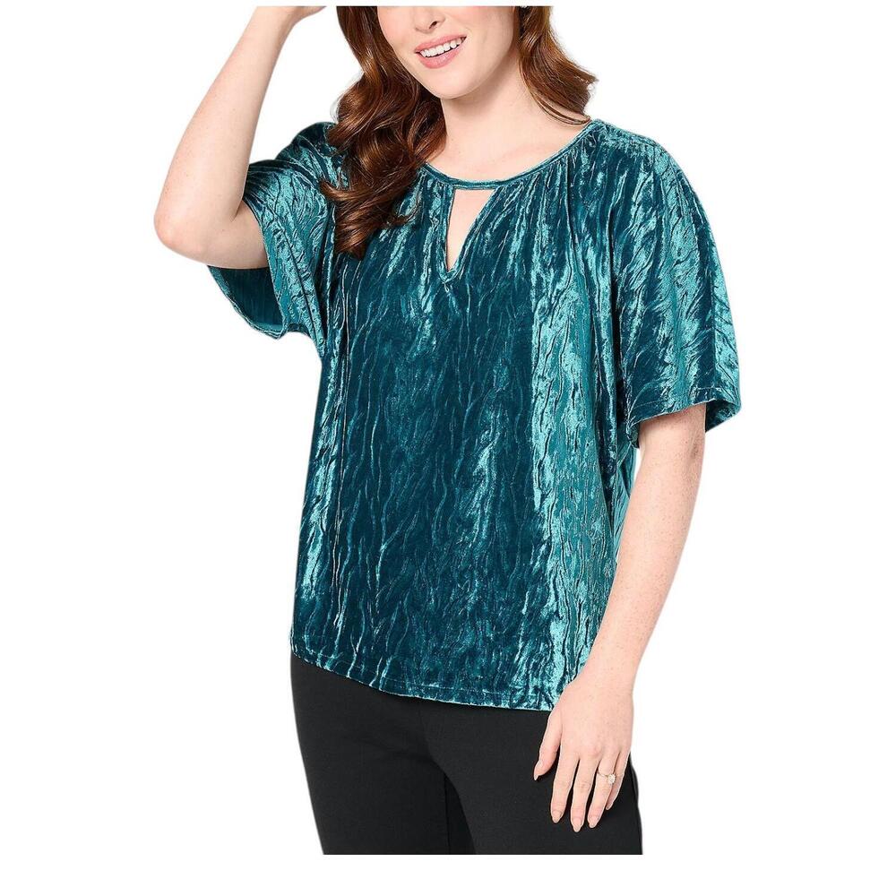 BEAUTIFUL by Lawrence Zarian Women's Crinkle Velvet Top Green - Regular